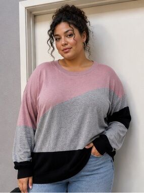 Poppy & Whimsy Colorblock Sweater diagonal design Women’s size 3XL